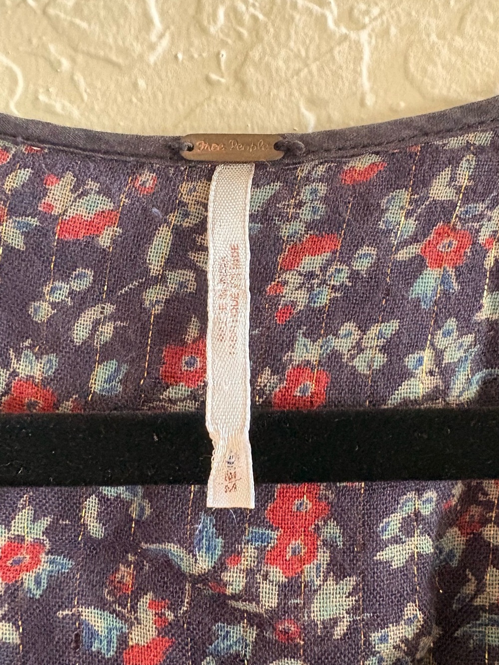 Free People Navy Floral Tunic with Brown Border - Picture 2 of 6